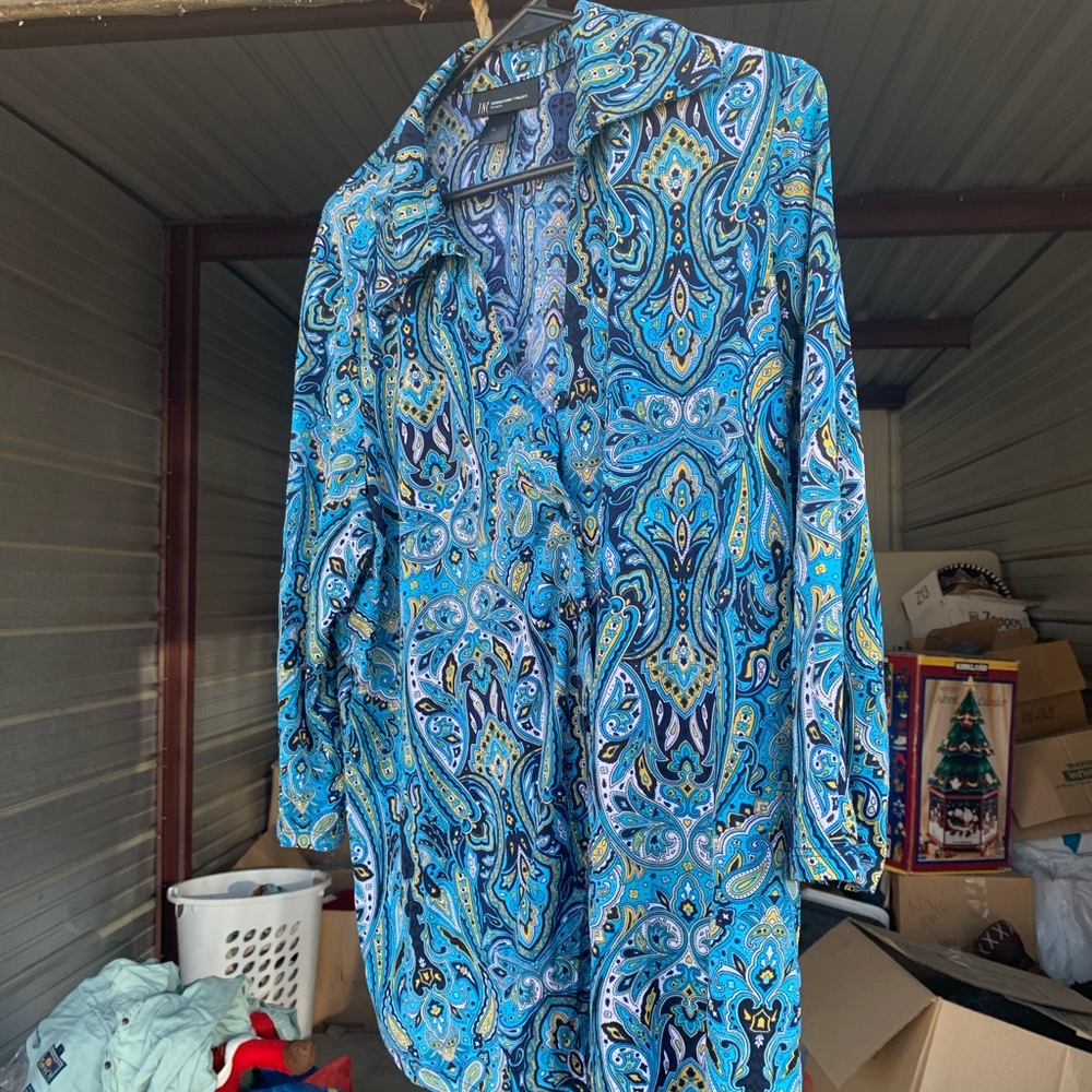 INC 3/4 sleeve blouse blue tones